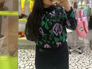 Korean Floral Patterned Cardigan Sweater