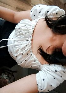 Cute Heart Print Tie Front Top