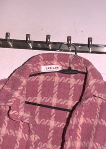 Pink Plaid Flannel Shirt Woollen