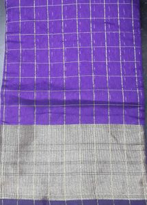 Purple & Silver Checkered Saree Fabric