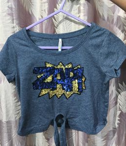 Sequin ZAP! Tie-Front Crop Top