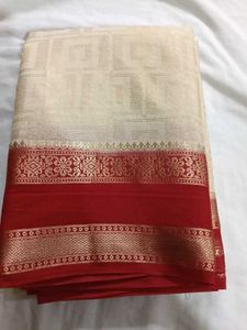 Elegant Cream & Red Saree