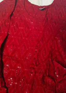 Maroon Embroidered Kurta