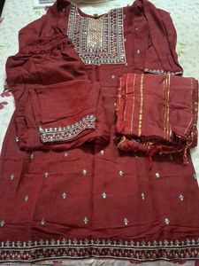 Maroon Embroidered Kurta