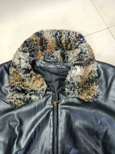 Black Faux Leather Stylish Jacket Fir Collor XL