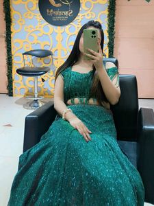 Shimmery Crop Top Lehenga With Dupatta Set 💚