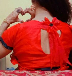 Black&Red Saree With Stitched Blouse,Paticot