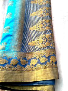 Elegant Blue &amp; Gold Saree
