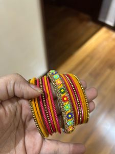 2/6 Pink &amp; Yellow Bangles Set