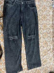 Knee Ribbed Charcol Denim