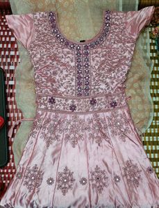 Elegant Light Pink Embroidered Party Wear Dress wi