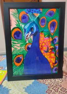 Handmade Framed Peacock Painting