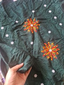 Dark Green Embroidered Kurti💚