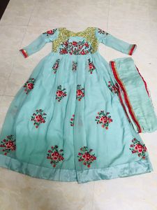 Kids Jacket Green Floral Embroidery Gown Like New