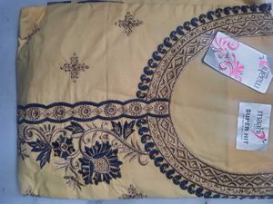 Cotton Unstitched Suit with Neck Embroidery | Soft