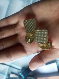 Pink &amp; Gold Square Drop Earrings