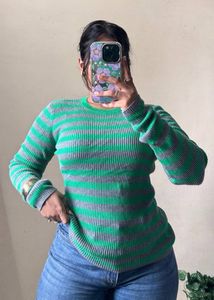 Green Stripe Ribbed Top