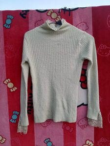 Lace Trim Turtleneck Sweater with