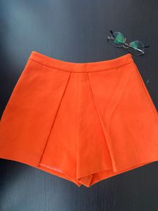 Orange Pleated Shorts