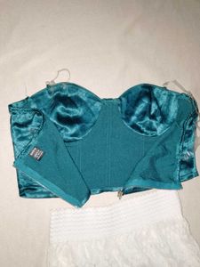 Teal Satin Bustier Crop Top