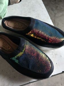 FAUSTO Black Sequin Slip-On Shoes