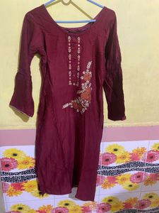 Wedding Wear Maroon Kurti Dupatta Set