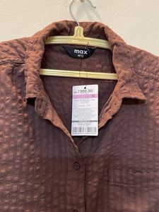 Max New Brown Seersucker Shirt For Ladies