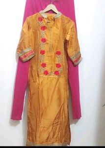Musturd Kurta & Pink Pyjami Set & Dupatta 32 Bust