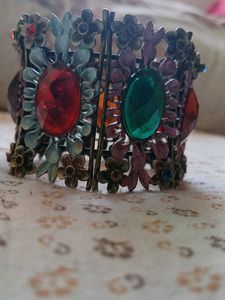 Boho Floral Gemstone Cuff Bracelet