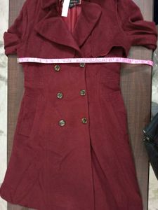 Maroon Woolen Coat With Slim Design
