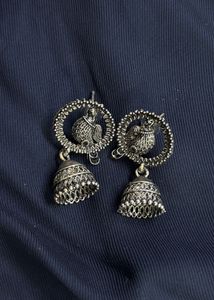 Bird Silver Oxidised Jhumki