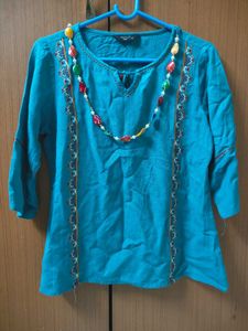Embroidered Teal Top
