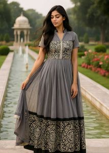 Beautiful Grey Anarkali With Silver Work ❤️