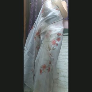 Off White Organza Floral Saree from Amazon.
