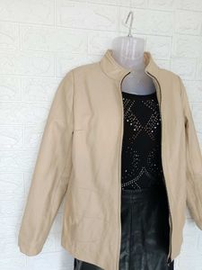 unisex imported Beige Leather Jacket