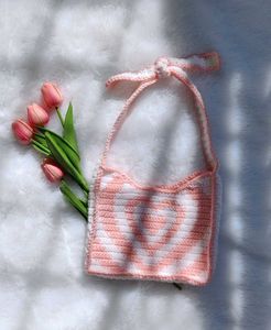 Crochet Heart Print Handbag