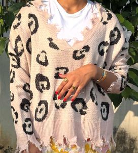 Leopard Print Distressed Sweater