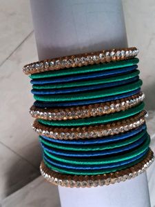 Peacock Colour Thread Bangles  Green Stone Bangle