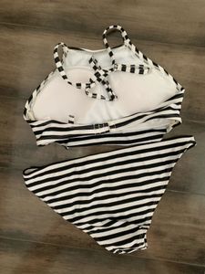 Striped Halter Bikini Set