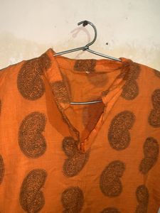 V Neck Orange Kurti