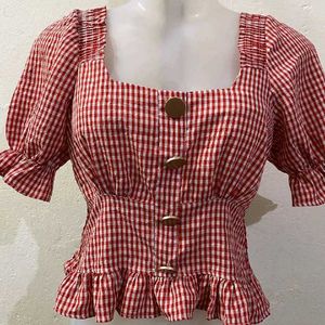 Red Gingham Peplum Top