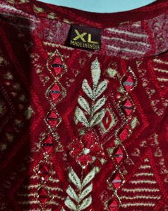 Maroon &amp; Gold Mirror Work Kurta Set