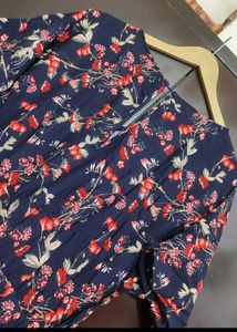 Navy Blue Jumpsuit Red Floral Print For 38 Bust