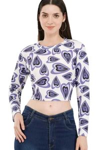 Heart Print Long Sleeve Crop Top