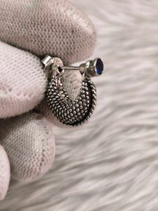 Pure Silver Blue Sapphire Stud Drop Earrings