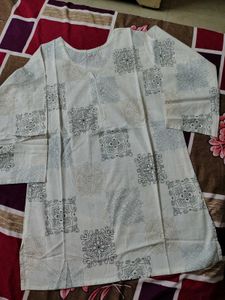 White Printed Kurta Short Size M ,S