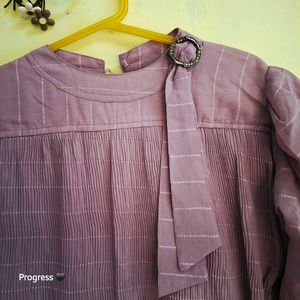 Elegant Mauve Checkered Dress