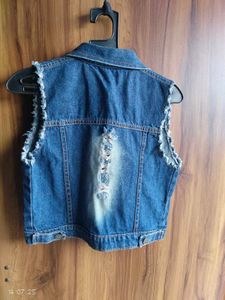 Denim Vest with Floral Embroidery