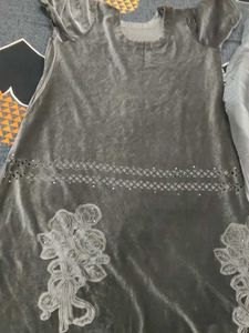 Grey Velvet Kurta Set