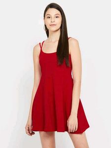GINGER Women Solid Skater Dress with Criss-Cross